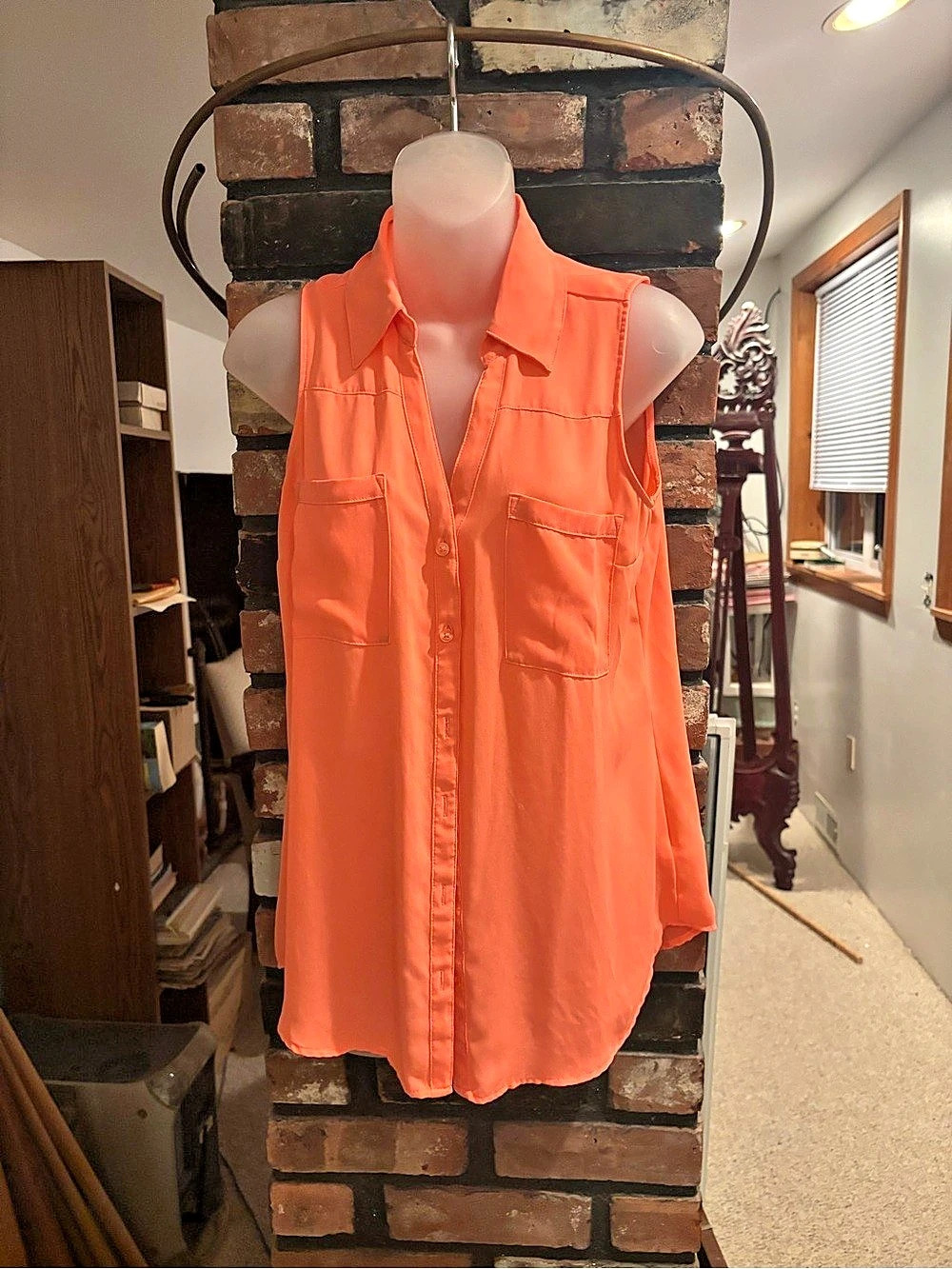 Express Sleeveless Button Front Blouse in Orange Size Medium